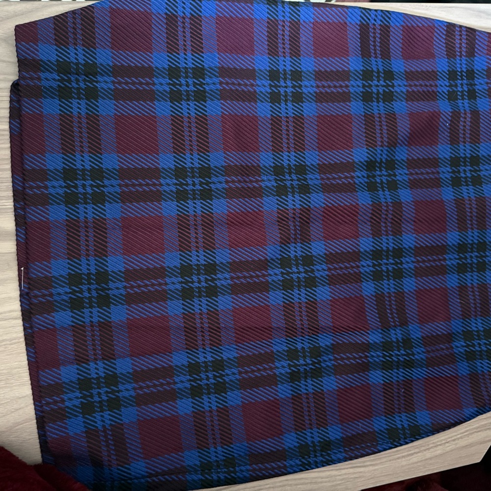 Ann Taylor Blue and Red Plaid High Low Skirt